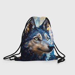 Рюкзак-мешок Волк на синем фоне, цвет: 3D-принт