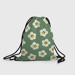 Рюкзак-мешок Цветочки-смайлики: темно-зеленый паттерн, цвет: 3D-принт