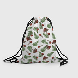 Рюкзак-мешок Мухоморы и папоротник на белом - паттерн, цвет: 3D-принт