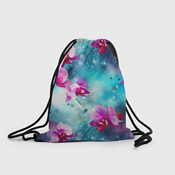 Рюкзак-мешок Розовые орхидеи на бирюзовом - паттерн акварель, цвет: 3D-принт