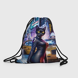 Рюкзак-мешок Модная чёрная кошечка в Нью-Йорке, цвет: 3D-принт