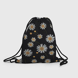 Рюкзак-мешок Белые ромашки на черном фоне, цвет: 3D-принт