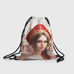 Рюкзак-мешок Девушка в кокошнике с косой - кремль, цвет: 3D-принт
