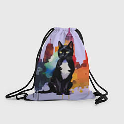 Рюкзак-мешок Милая кисуля в Нью-Йорке - акварель, цвет: 3D-принт