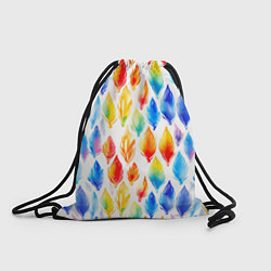 Рюкзак-мешок Желто-красно-синие перья тай-дай: паттерн, цвет: 3D-принт