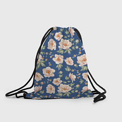 Рюкзак-мешок Розовые пионы на синем фоне, цвет: 3D-принт
