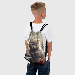 Рюкзак-мешок Серый котенок, винтажное фото, цвет: 3D-принт — фото 2