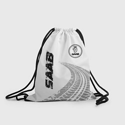 Рюкзак-мешок Saab speed на светлом фоне со следами шин: надпись, цвет: 3D-принт