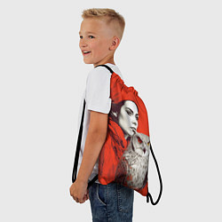 Рюкзак-мешок Леди в красном с совой, цвет: 3D-принт — фото 2