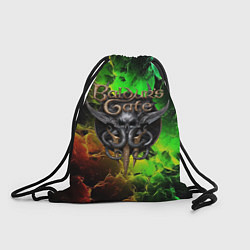 Рюкзак-мешок Baldurs Gate 3 logo dark red green fire, цвет: 3D-принт