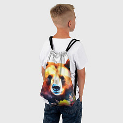 Рюкзак-мешок Морда медведя гризли с цветами акварелью, цвет: 3D-принт — фото 2