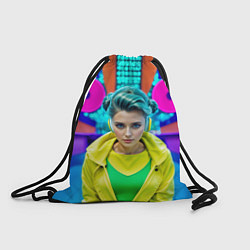 Рюкзак-мешок Девушка в жёлтой куртке и наушниках, цвет: 3D-принт