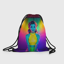 Рюкзак-мешок Девушка в жёлтом топе медитирует в неоновой комнат, цвет: 3D-принт