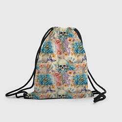 Рюкзак-мешок Череп в цветах с бабочками узор, цвет: 3D-принт