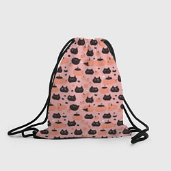 Рюкзак-мешок Чёрные коты с тыквами на хэллоуин, цвет: 3D-принт
