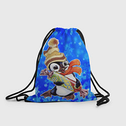 Рюкзак-мешок Новогодний пингвин со снежинками, цвет: 3D-принт