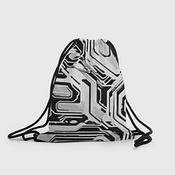 Рюкзак-мешок Киберпанк белые полосы на чёрном фоне, цвет: 3D-принт