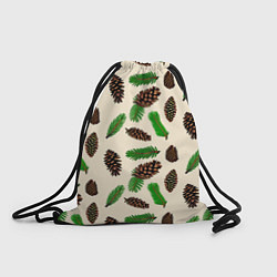 Рюкзак-мешок Зимний узор - еловые ветки и шишки, цвет: 3D-принт
