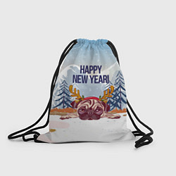 Мешок для обуви Мопс с оленьими рогами