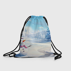 Рюкзак-мешок Новогодний пейзаж снеговик, цвет: 3D-принт