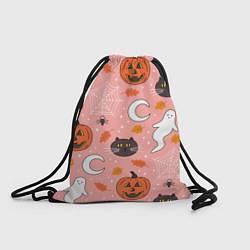 Рюкзак-мешок Тыквы и кошки на розовом фоне, цвет: 3D-принт