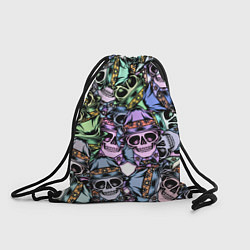 Рюкзак-мешок Разноцветные черепа в кепке паттерн, цвет: 3D-принт