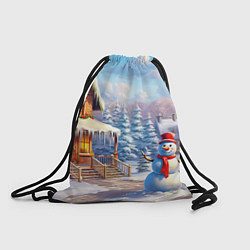 Рюкзак-мешок Новогодняя деревня и снеговик, цвет: 3D-принт