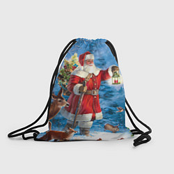 Рюкзак-мешок Дед Мороз в лесу с животными, цвет: 3D-принт