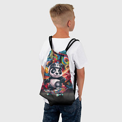Рюкзак-мешок Панда - крутой скейтбордист на фоне граффити, цвет: 3D-принт — фото 2