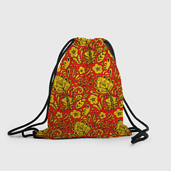 Рюкзак-мешок Хохломская роспись золотистые цветы на красном фон, цвет: 3D-принт