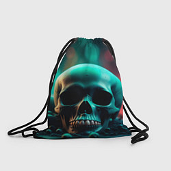 Рюкзак-мешок Бирюзовый череп среди стеклянных шаров и боке, цвет: 3D-принт