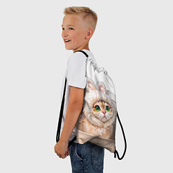 Рюкзак-мешок Милый кот-мем в шапке с ушками - бежевый градиент, цвет: 3D-принт — фото 2