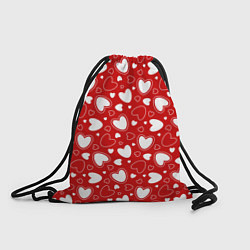 Рюкзак-мешок Белые сердечки на красном фоне, цвет: 3D-принт