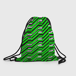 Рюкзак-мешок Чёрно-зелёный линейный узор киберпанк, цвет: 3D-принт