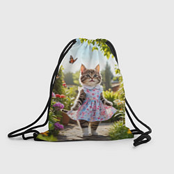 Рюкзак-мешок Кошка в летнем платье в саду, цвет: 3D-принт