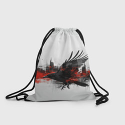 Рюкзак-мешок Силуэт черного ворона и города, цвет: 3D-принт