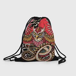 Рюкзак-мешок Сова со змеёй в японском стиле, цвет: 3D-принт
