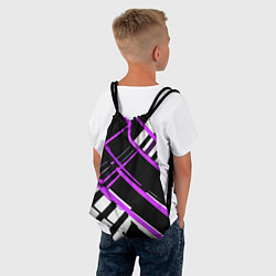 Рюкзак-мешок Фиолетово-белые линии на чёрном фоне, цвет: 3D-принт — фото 2