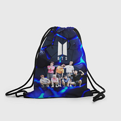 Рюкзак-мешок BTS синее свечение на фоне, цвет: 3D-принт