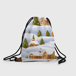 Мешок для обуви Новогодние домики и елочки