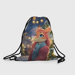 Рюкзак-мешок Рыжая лошадка на фоне Нового года, цвет: 3D-принт