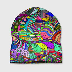 Шапка Дудлы узор разноцветный хиппи, цвет: 3D-принт