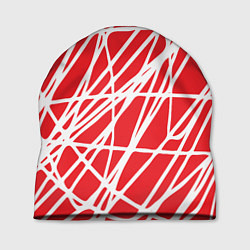 Шапка Белые линии на красном фоне Абстракция, цвет: 3D-принт