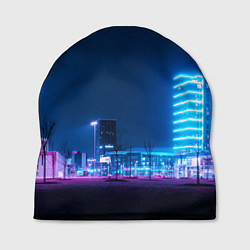 Шапка Неоновый ночной город - Светло-синий, цвет: 3D-принт