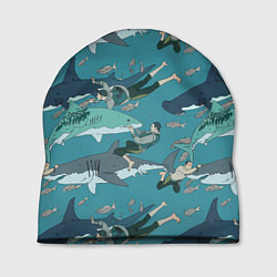 Шапка Ныряльщики и акулы - паттерн, цвет: 3D-принт