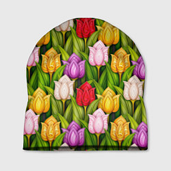 Шапка Объемные разноцветные тюльпаны