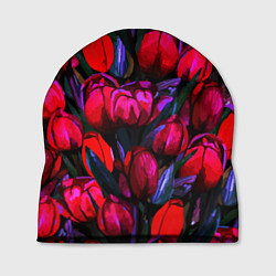 Шапка Тюльпаны - поле красных цветов, цвет: 3D-принт