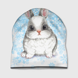 Шапка Белый кролик и снежинки, цвет: 3D-принт