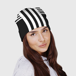 Шапка Черно белый узор в полоску, цвет: 3D-принт — фото 2