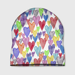 Шапка Разноцветные сердечки Калейдоскоп, цвет: 3D-принт